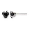Chisel Stainless Steel Polished 6mm Black Heart CZ Stud Post Earrings, 6.22 x 6 mm