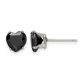 Chisel Stainless Steel Polished 7mm Black Heart CZ Stud Post Earrings, 7.12 x 6.92 mm