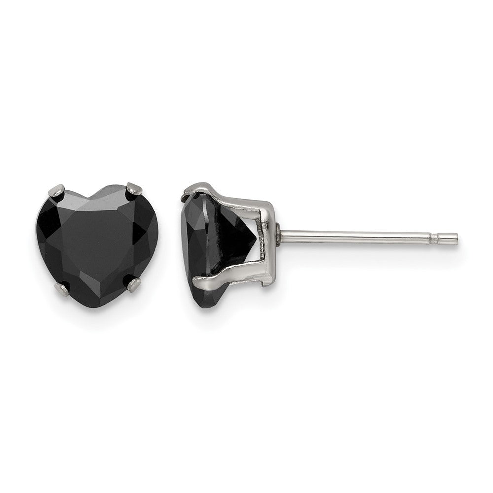 Chisel Stainless Steel Polished 7mm Black Heart CZ Stud Post Earrings, 7.12 x 6.92 mm