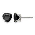 Chisel Stainless Steel Polished 8mm Black Heart CZ Stud Post Earrings, 8.27 x 7.98 mm