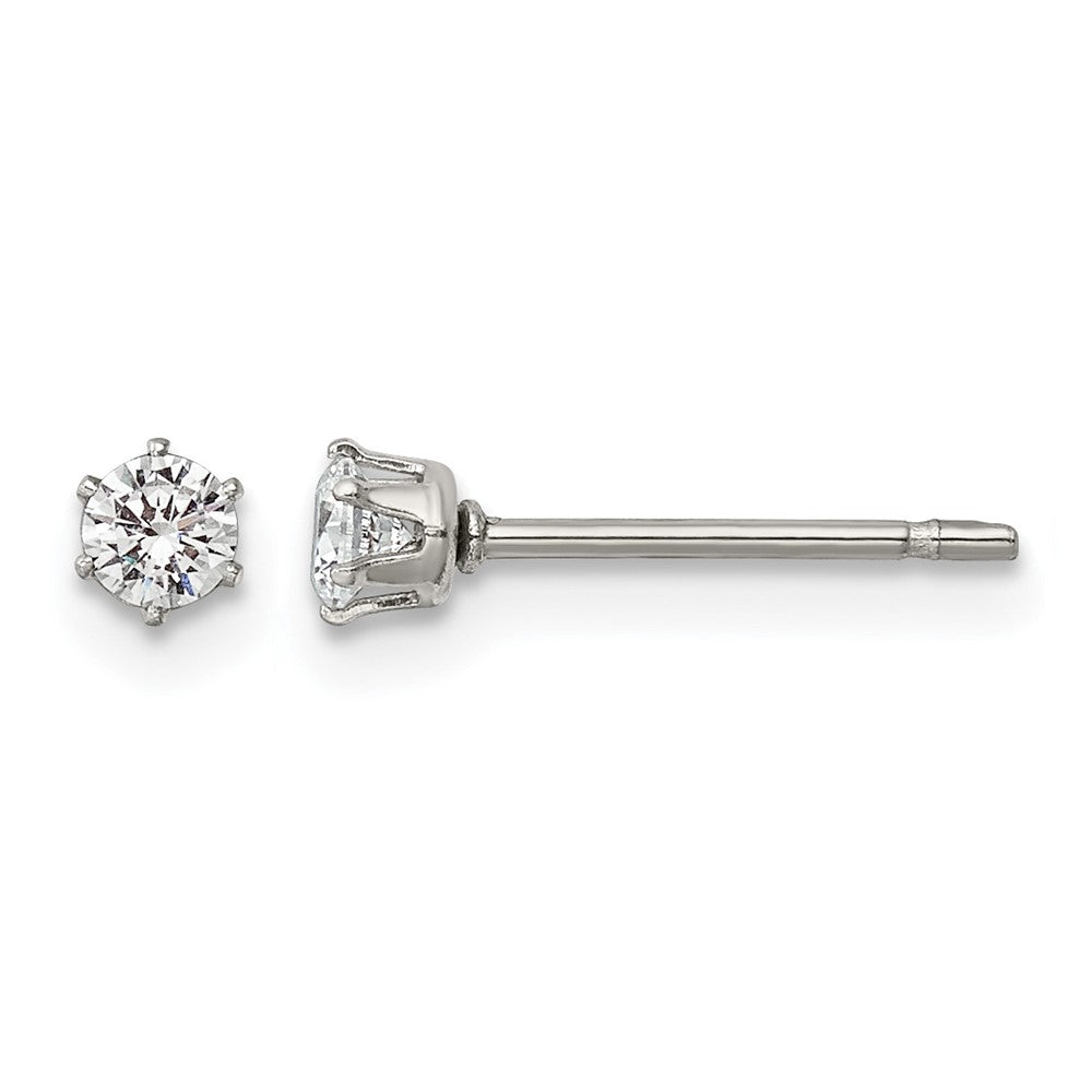 Chisel Stainless Steel Polished 3mm Round CZ Stud Post Earrings, 3.28 x 3.46 mm