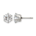 Chisel Stainless Steel Polished 8mm Round CZ Stud Post Earrings, 8.89 x 8.2 mm