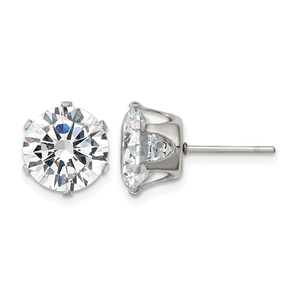 Chisel Stainless Steel Polished 10mm Round CZ Stud Post Earrings, 10.85 x 10.17 mm
