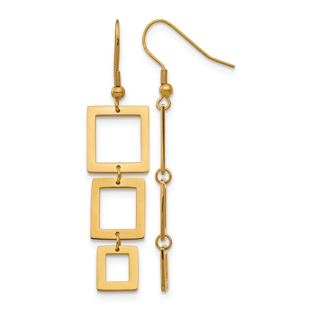 Chisel Stainless Steel Polished Yellow IP-plated Squares Dangle Shepherd Hook Earrings, 55 x 13 mm