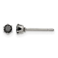 Chisel Stainless Steel Polished 3mm Black Round CZ Stud Post Earrings, 3.32 x 3.18 mm