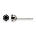 Chisel Stainless Steel Polished 4mm Black Round CZ Stud Post Earrings, 4.63 x 4.19 mm
