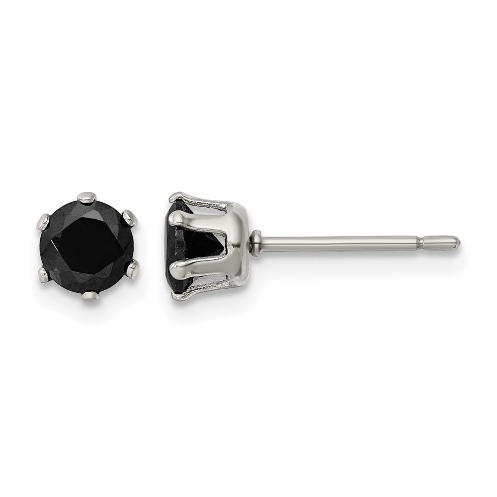 Chisel Stainless Steel Polished 5mm Black Round CZ Stud Post Earrings, 5.6 x 5.65 mm