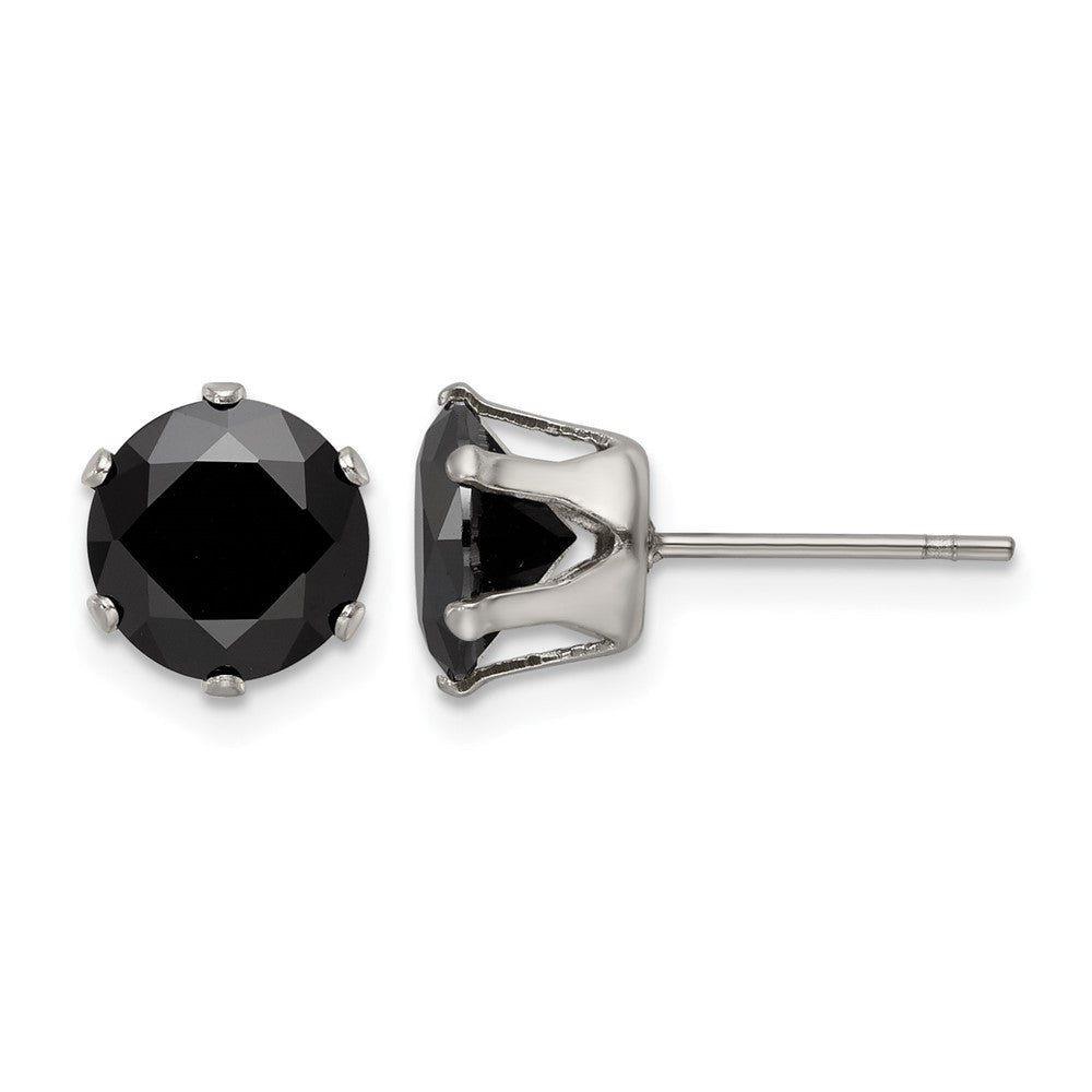 Chisel Stainless Steel Polished 8mm Black Round CZ Stud Post Earrings, 8.93 x 8.25 mm