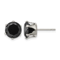 Chisel Stainless Steel Polished 9mm Black Round CZ Stud Post Earrings, 9.78 x 8.88 mm