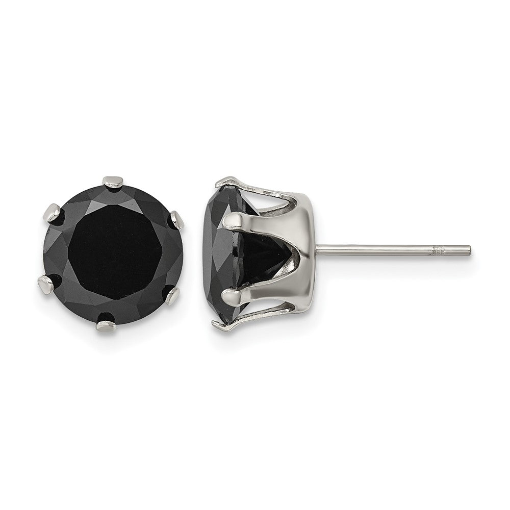 Chisel Stainless Steel Polished 9mm Black Round CZ Stud Post Earrings, 9.78 x 8.88 mm