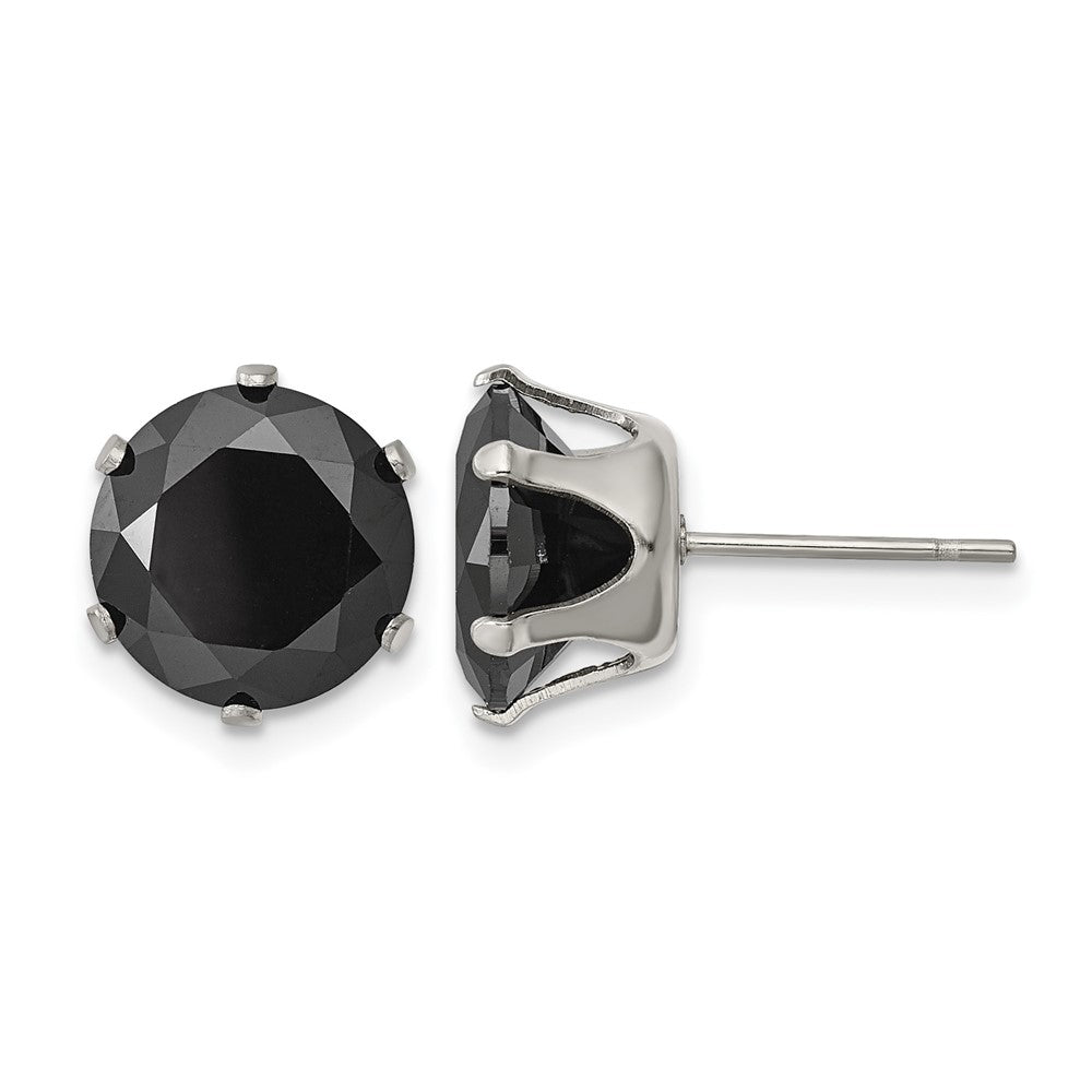 Chisel Stainless Steel Polished 10mm Black Round CZ Stud Post Earrings, 10.85 x 9.95 mm