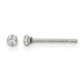 Chisel Stainless Steel Polished 2mm Square CZ Stud Post Earrings, 2.36 x 2.55 mm
