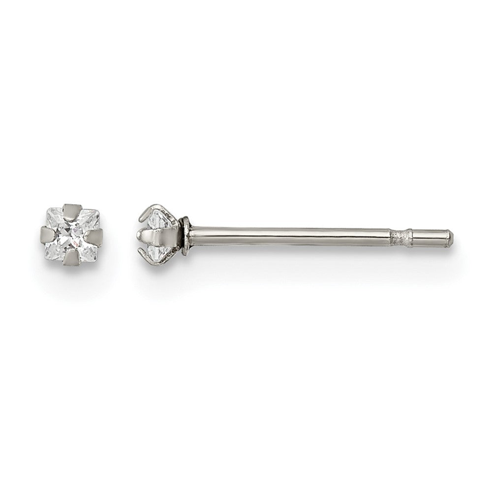 Chisel Stainless Steel Polished 2mm Square CZ Stud Post Earrings, 2.36 x 2.55 mm