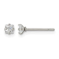 Chisel Stainless Steel Polished 3mm Square CZ Stud Post Earrings, 3.43 x 3.56 mm