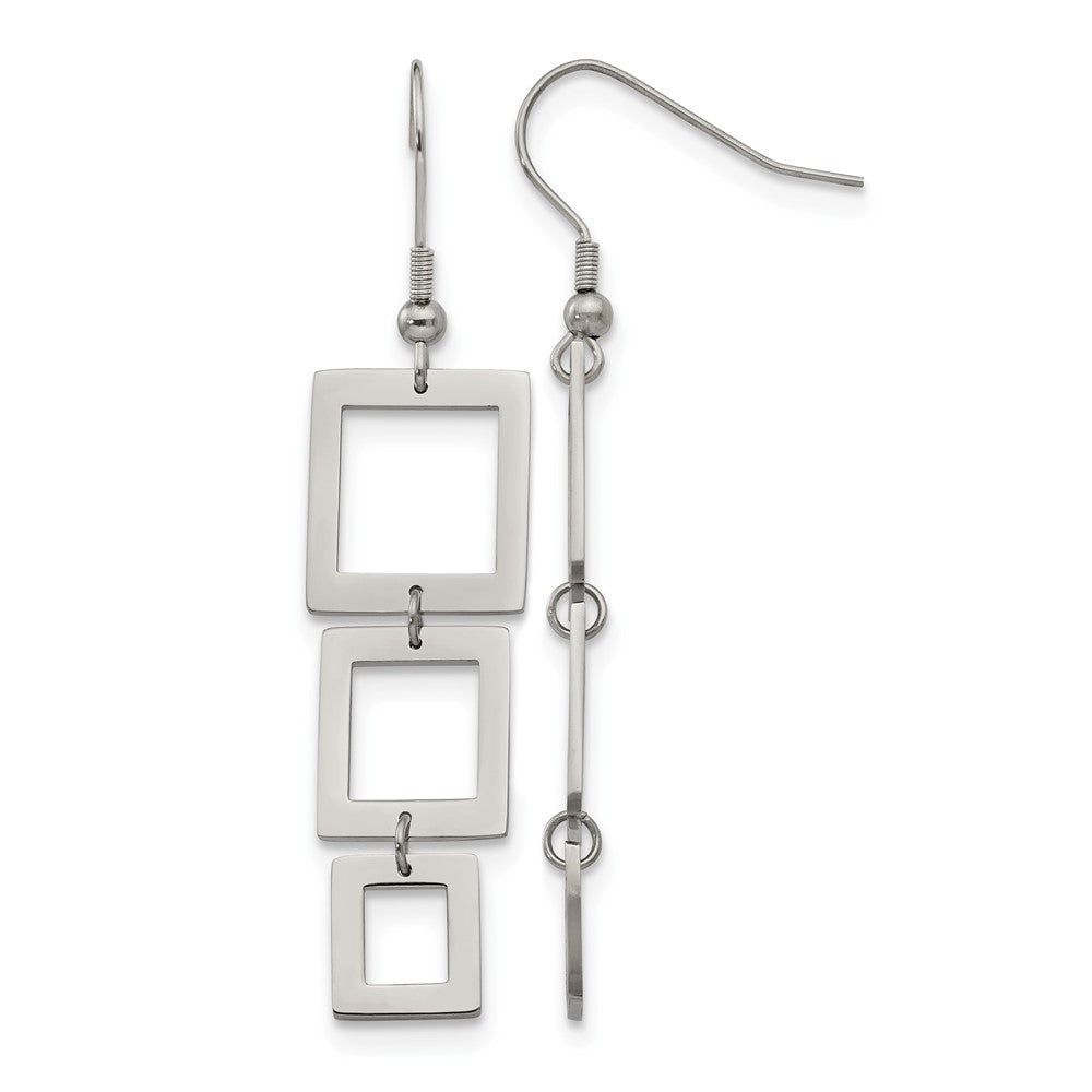 Chisel Stainless Steel Polished Squares Dangle Shepherd Hook Earrings, 50 x 13 mm