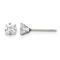 Chisel Stainless Steel Polished 4mm Square CZ Stud Post Earrings, 4.54 x 4.53 mm