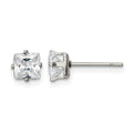 Chisel Stainless Steel Polished 5mm Square CZ Stud Post Earrings, 5.54 x 5.56 mm