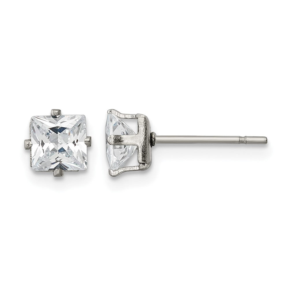 Chisel Stainless Steel Polished 5mm Square CZ Stud Post Earrings, 5.54 x 5.56 mm