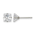 Chisel Stainless Steel Polished 6mm Square CZ Stud Post Earrings, 6.63 x 6.63 mm