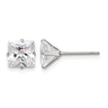 Chisel Stainless Steel Polished 7mm Square CZ Stud Post Earrings, 7.54 x 7.55 mm