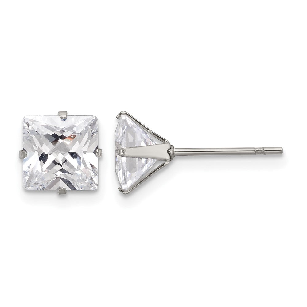 Chisel Stainless Steel Polished 7mm Square CZ Stud Post Earrings, 7.54 x 7.55 mm