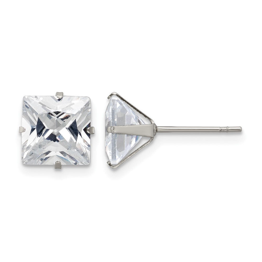 Chisel Stainless Steel Polished 8mm Square CZ Stud Post Earrings, 8.81 x 8.79 mm