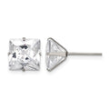 Chisel Stainless Steel Polished 9mm Square CZ Stud Post Earrings, 9.56 x 9.53 mm