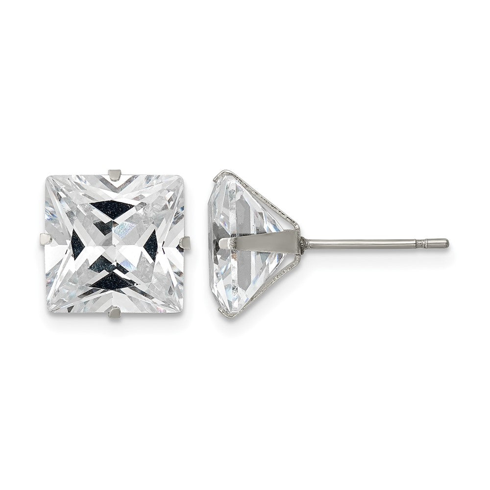 Chisel Stainless Steel Polished 10mm Square CZ Stud Post Earrings, 10.77 x 10.77 mm