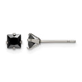 Chisel Stainless Steel Polished 4mm Black Square CZ Stud Post Earrings, 4.54 x 4.55 mm