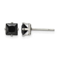 Chisel Stainless Steel Polished 5mm Black Square CZ Stud Post Earrings, 5.71 x 5.68 mm