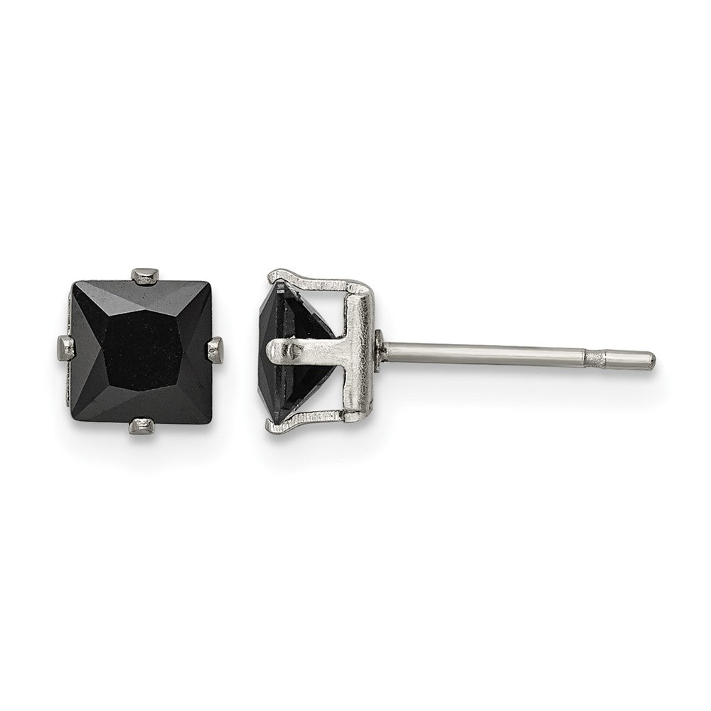 Chisel Stainless Steel Polished 5mm Black Square CZ Stud Post Earrings, 5.71 x 5.68 mm