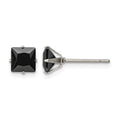 Chisel Stainless Steel Polished 6mm Black Square CZ Stud Post Earrings, 6.59 x 6.63 mm