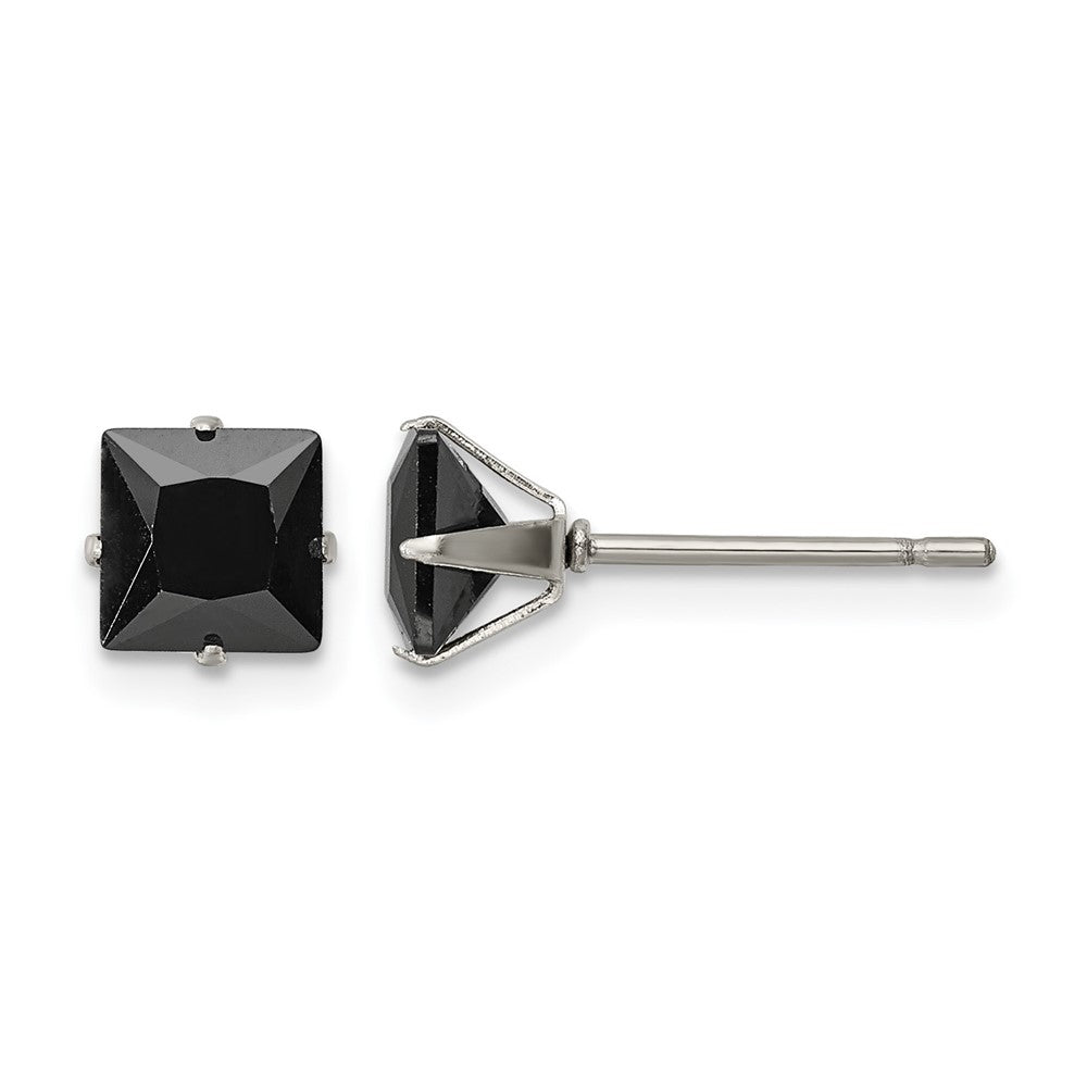 Chisel Stainless Steel Polished 6mm Black Square CZ Stud Post Earrings, 6.59 x 6.63 mm