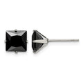 Chisel Stainless Steel Polished 7mm Black Square CZ Stud Post Earrings, 7.75 x 7.75 mm