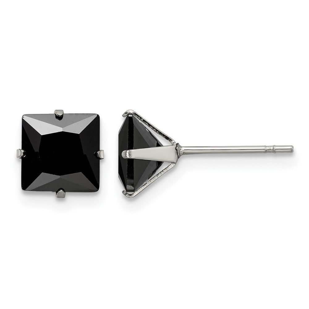 Chisel Stainless Steel Polished 7mm Black Square CZ Stud Post Earrings, 7.75 x 7.75 mm