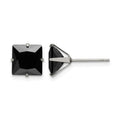Chisel Stainless Steel Polished 8mm Black Square CZ Stud Post Earrings, 8.92 x 9.02 mm