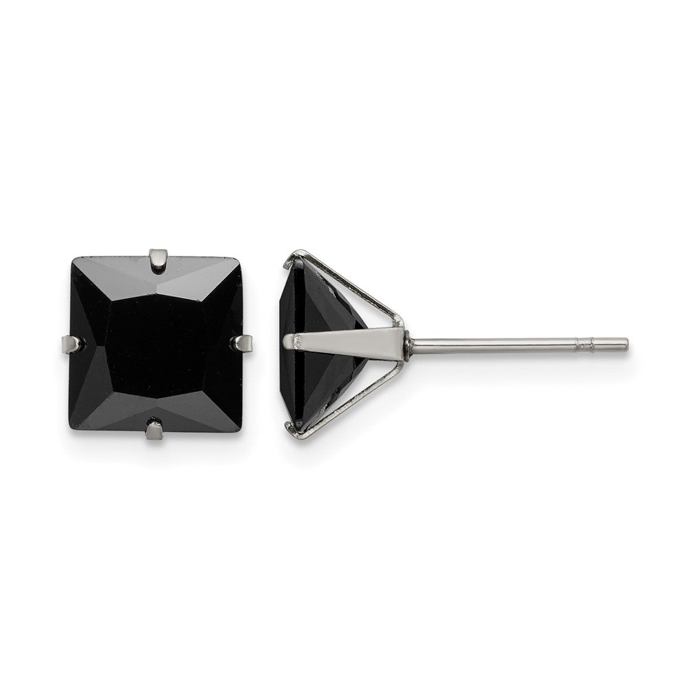 Chisel Stainless Steel Polished 8mm Black Square CZ Stud Post Earrings, 8.92 x 9.02 mm
