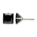 Chisel Stainless Steel Polished 9mm Black Square CZ Stud Post Earrings, 9.6 x 9.6 mm