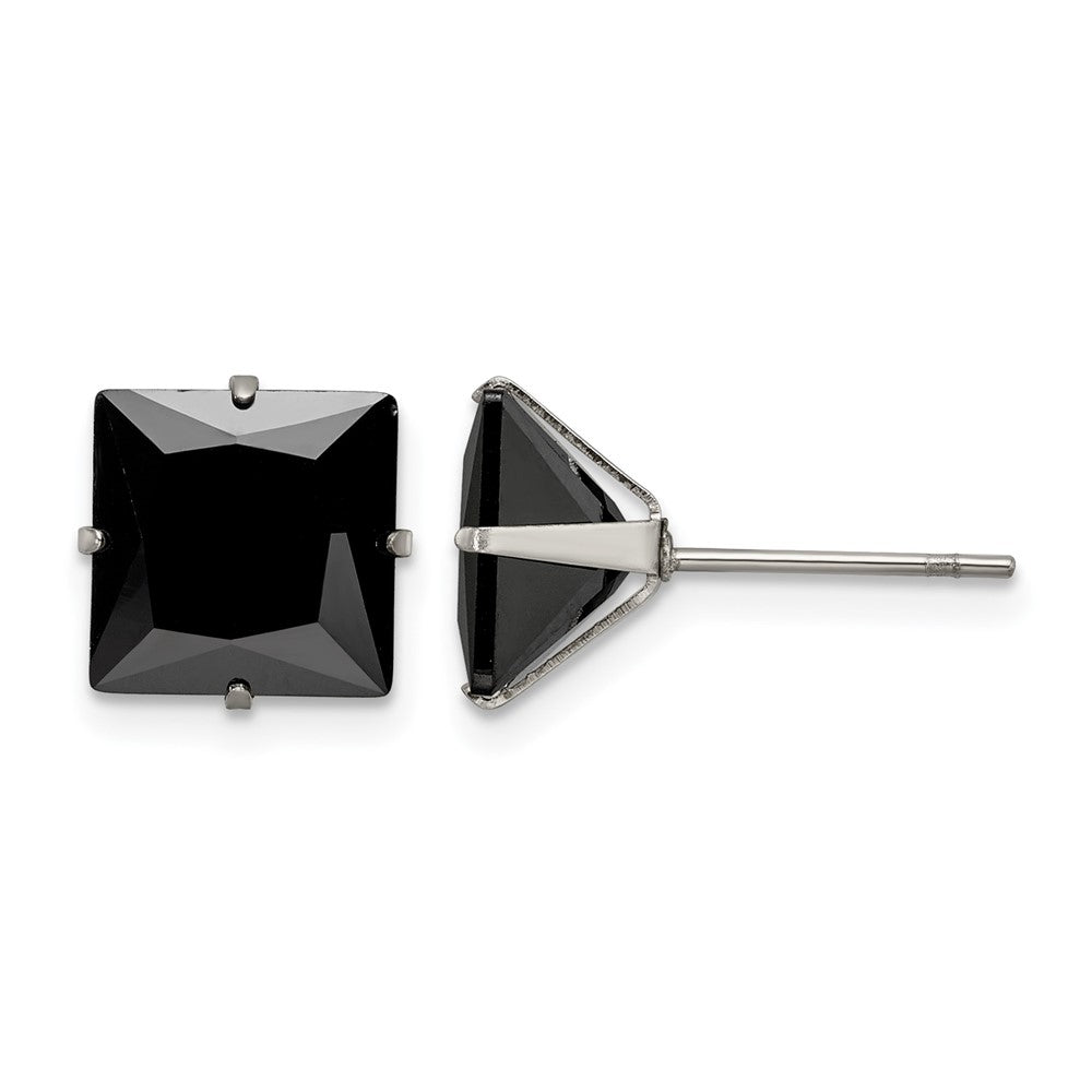 Chisel Stainless Steel Polished 9mm Black Square CZ Stud Post Earrings, 9.6 x 9.6 mm
