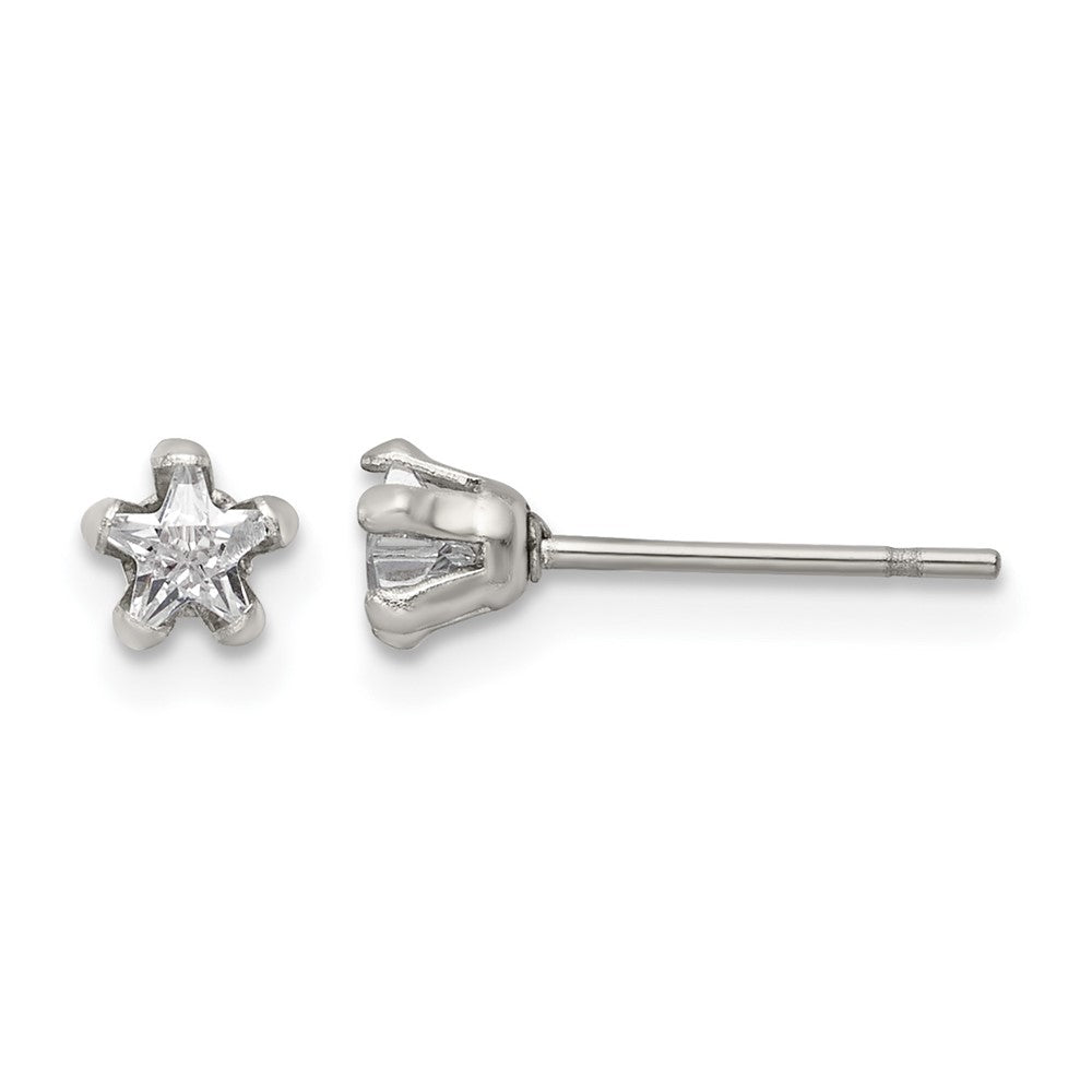 Chisel Stainless Steel Polished 4mm Star CZ Stud Post Earrings, 4.41 x 4.58 mm