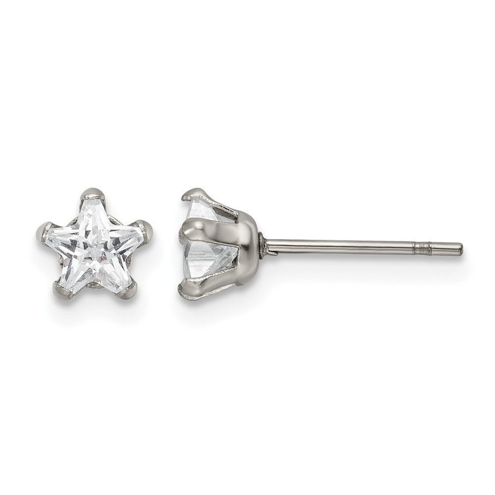 Chisel Stainless Steel Polished 5mm Star CZ Stud Post Earrings, 5.31 x 5.09 mm