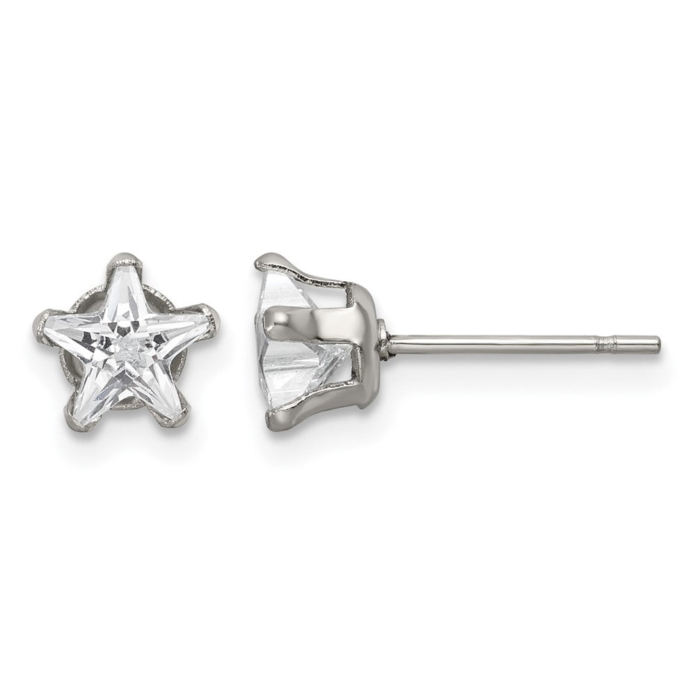 Chisel Stainless Steel Polished 6mm Star CZ Stud Post Earrings, 6.57 x 6.65 mm