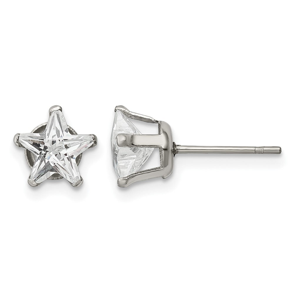Chisel Stainless Steel Polished 7mm Star CZ Stud Post Earrings, 7.52 x 7.85 mm