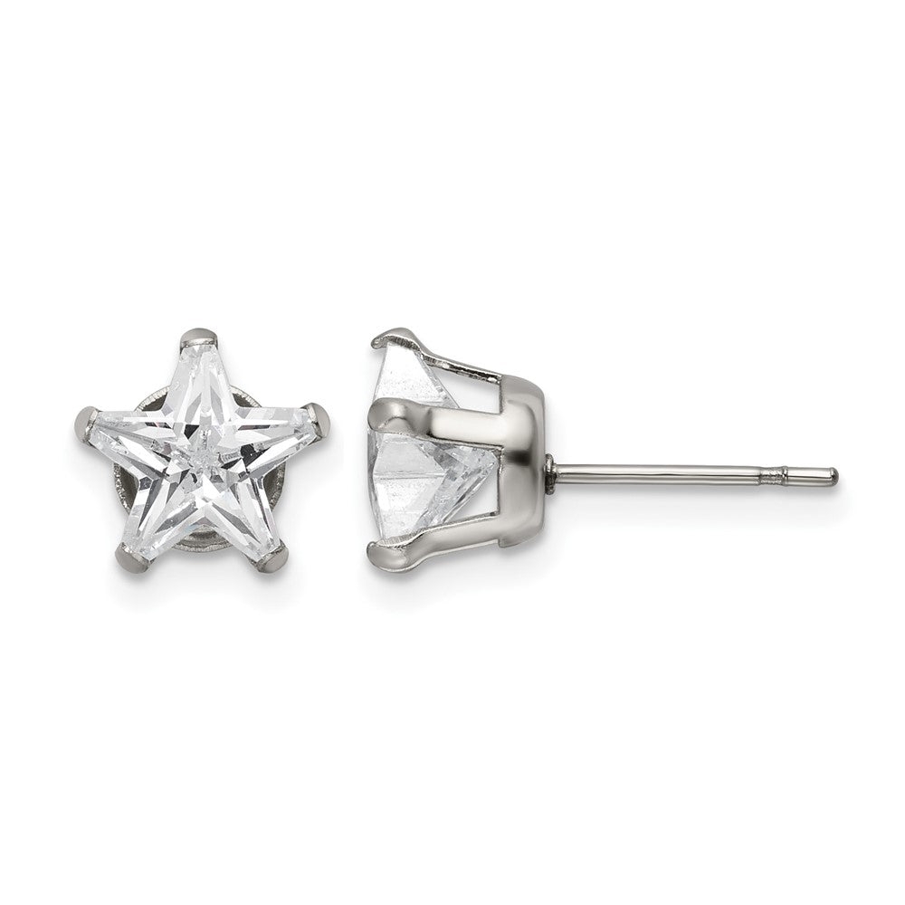 Chisel Stainless Steel Polished 8mm Star CZ Stud Post Earrings, 8.47 x 8.45 mm