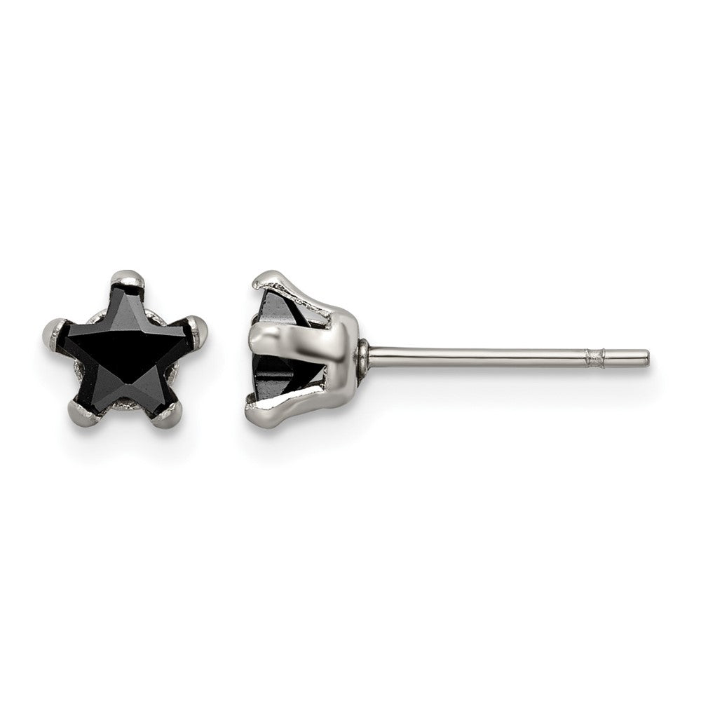 Chisel Stainless Steel Polished 5mm Black Star CZ Stud Post Earrings, 5.5 x 5.66 mm
