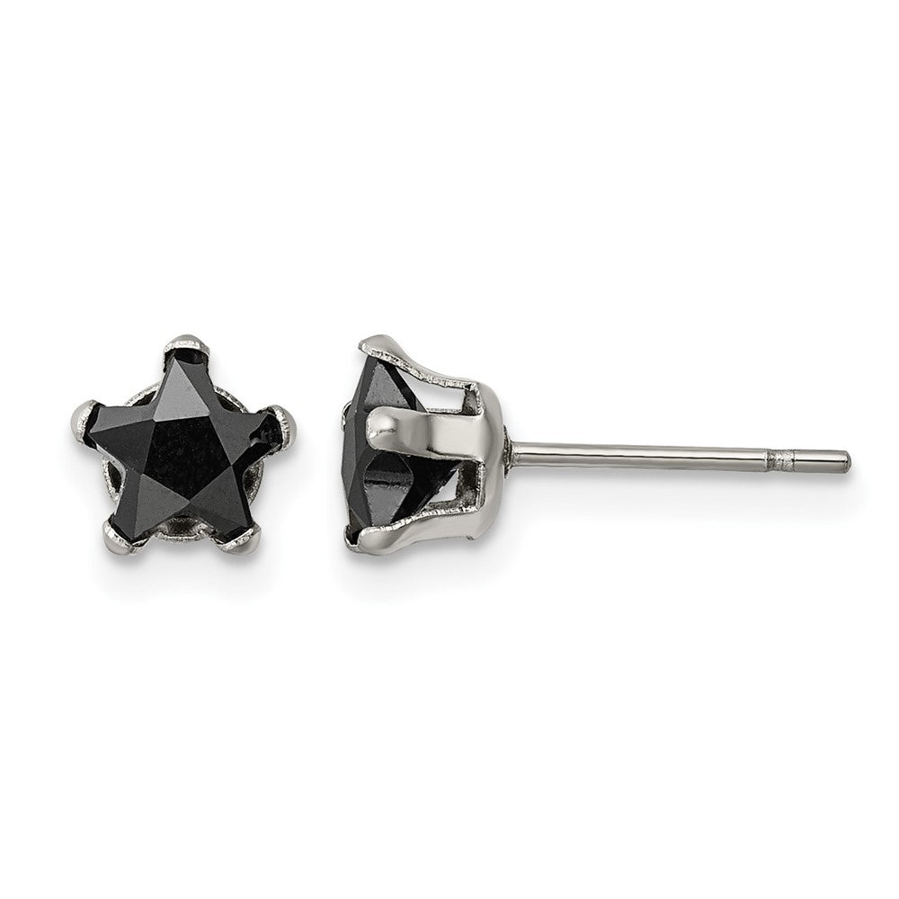 Chisel Stainless Steel Polished 6mm Black Star CZ Stud Post Earrings, 6.64 x 6.64 mm