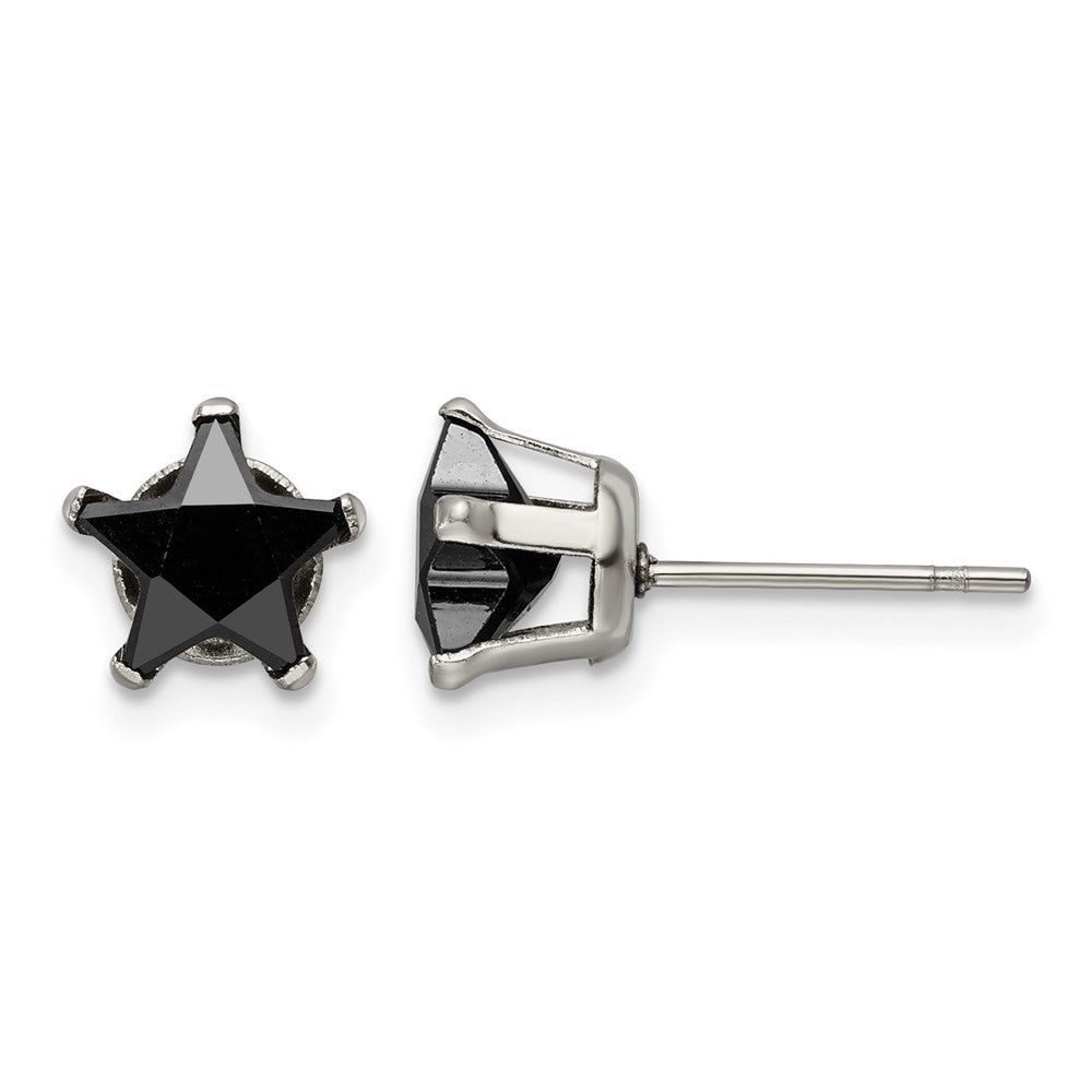 Chisel Stainless Steel Polished 7mm Black Star CZ Stud Post Earrings, 7.68 x 7.97 mm