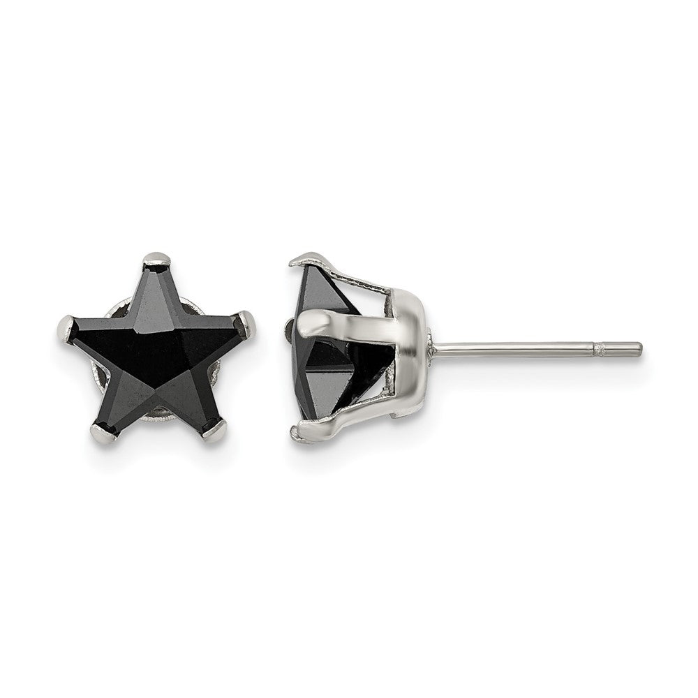 Chisel Stainless Steel Polished 8mm Black Star CZ Stud Post Earrings, 8.54 x 8.55 mm
