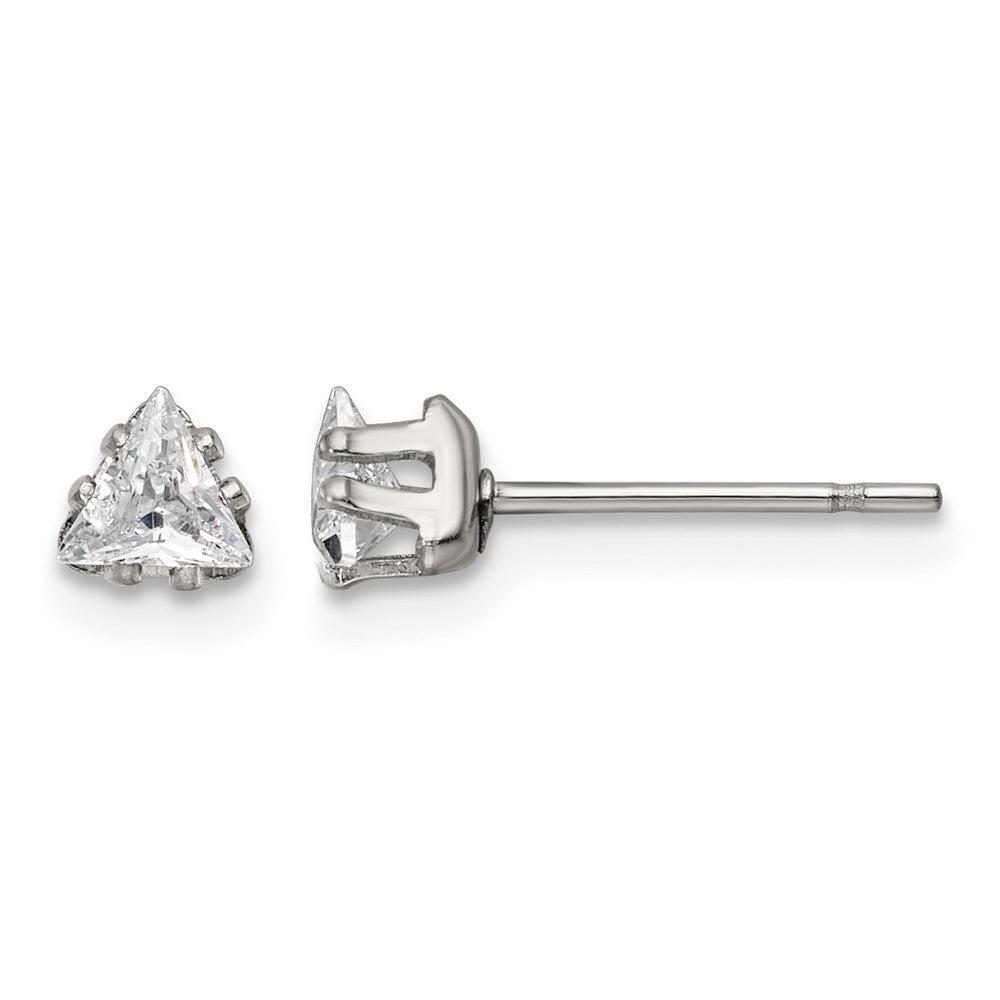 Chisel Stainless Steel Polished 4mm Triangle CZ Stud Post Earrings, 4.35 x 4.45 mm