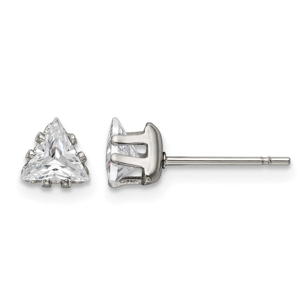 Chisel Stainless Steel Polished 5mm Triangle CZ Stud Post Earrings, 5.56 x 5.55 mm